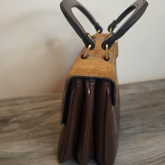 Vintage Foka Of Spain Two Tone Brown Suede & Leather Top Handle Bag MCM - Picture 3 of 12